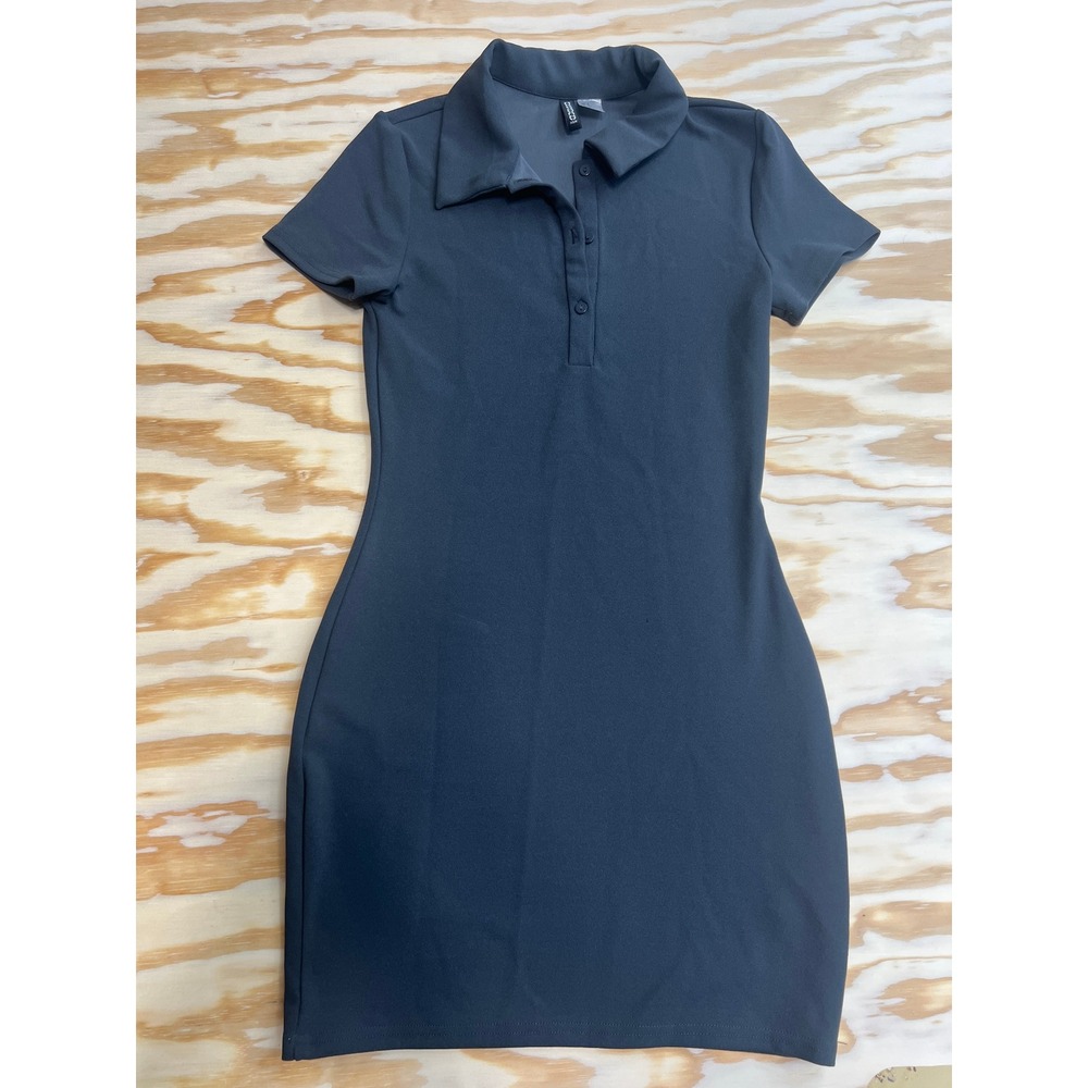 H&M Divided Womens Small Gray Polo Mini Dress Short Sleeve Bodycon Collared
